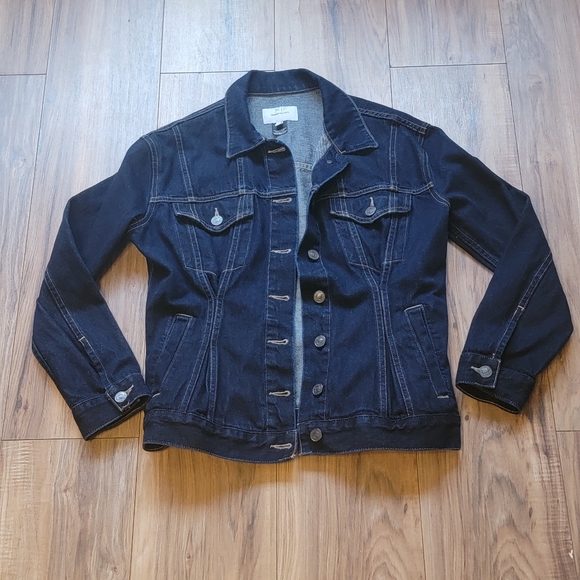 Current/Elliott 0 xs Denim Jacket Dark Wash Blue Pleated Trucker Western - Picture 1 of 8